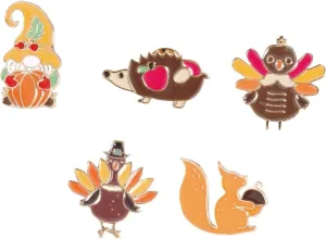 5-12pcs Happy Thanksgiving Turkey Brooch Pins Cute Gnome Squirrel Hedgehog Brooches Set Fall Theme Turkey Brooch Holiday Enamel Lapel Pins