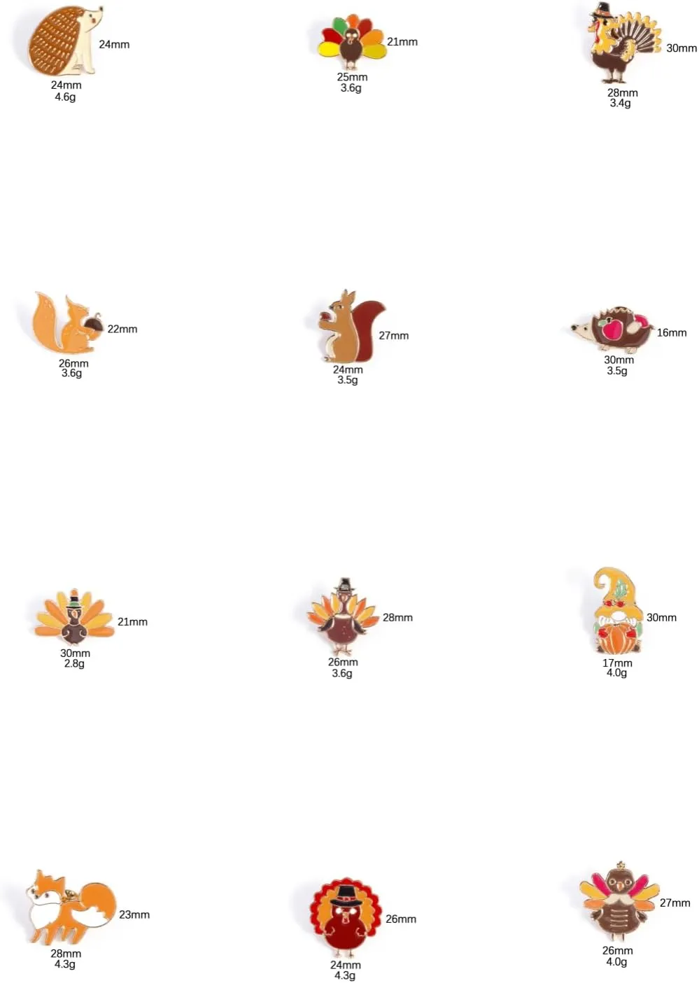 5-12pcs Happy Thanksgiving Turkey Brooch Pins Cute Gnome Squirrel Hedgehog Brooches Set Fall Theme Turkey Brooch Holiday Enamel Lapel Pins