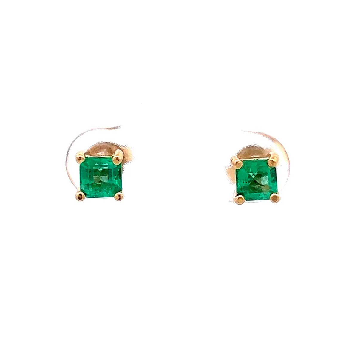 .70 Emerald Earring Studs in 14k Yellow Gold