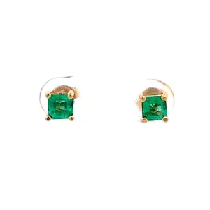 .70 Emerald Earring Studs in 14k Yellow Gold