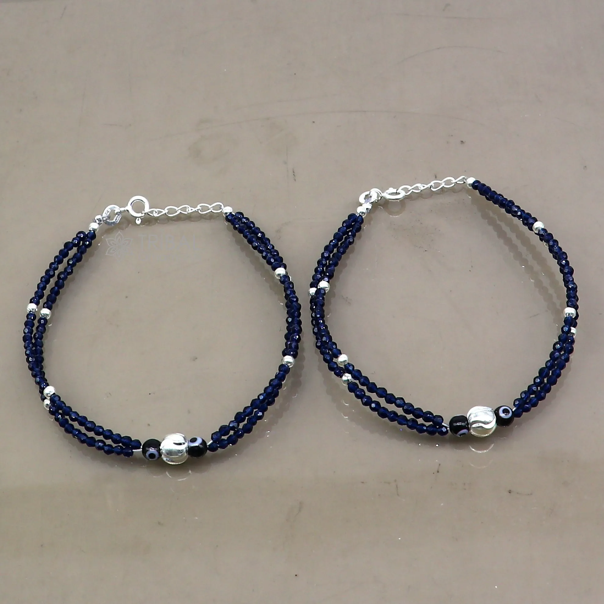 925 sterling silver and evil eye blue beaded chain bracelet Combo use mother  bracelet or  baby anklets, sbr751