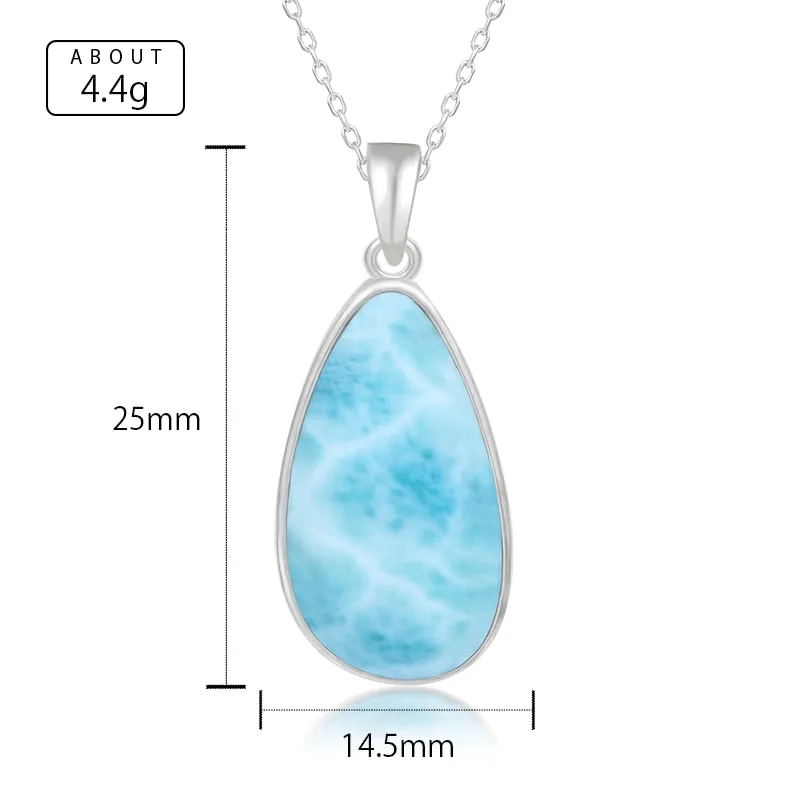 925 Sterling Silver Jewelry Gifts Classic Pendant Necklace Natural Precious Larimar Retro Woman Oval Charm Rhodium Plated Gold