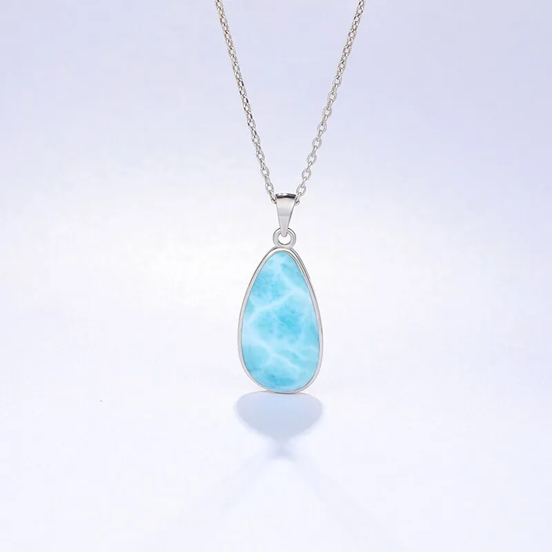 925 Sterling Silver Jewelry Gifts Classic Pendant Necklace Natural Precious Larimar Retro Woman Oval Charm Rhodium Plated Gold