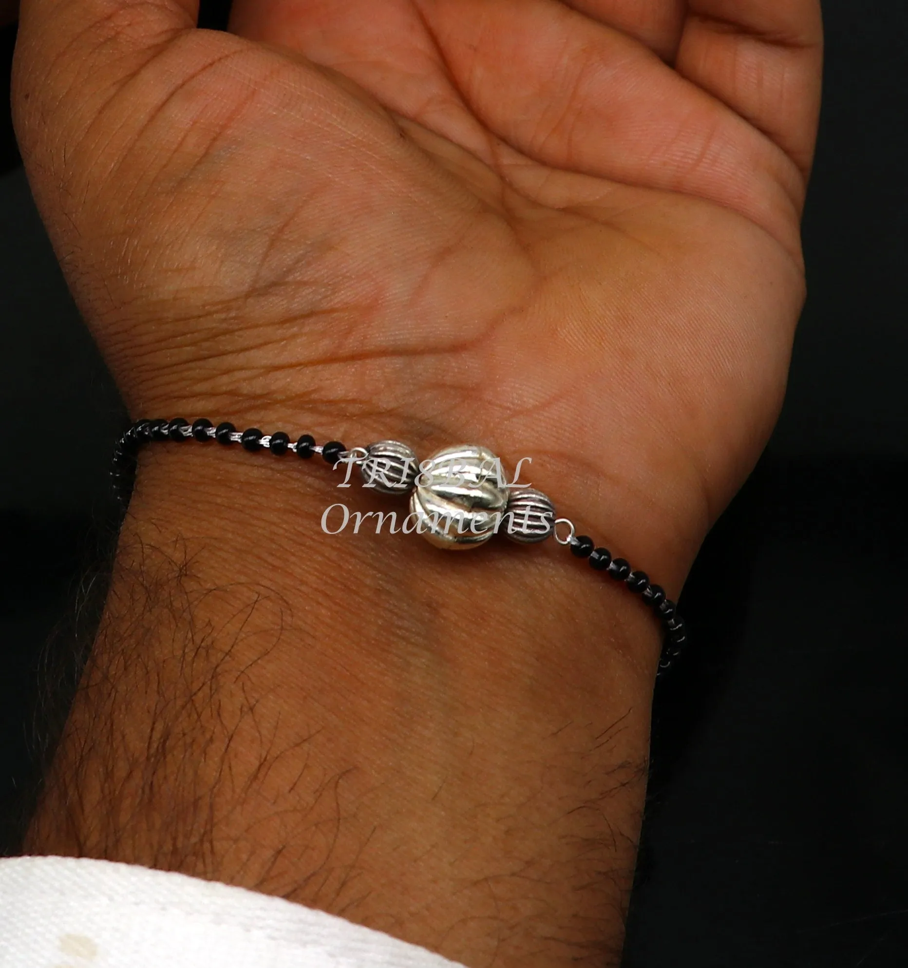 925 sterling silver modern cultural black beaded all sizes girls bracelet Combo use bracelet or anklets, best Mangalsutra bracelet sbr458