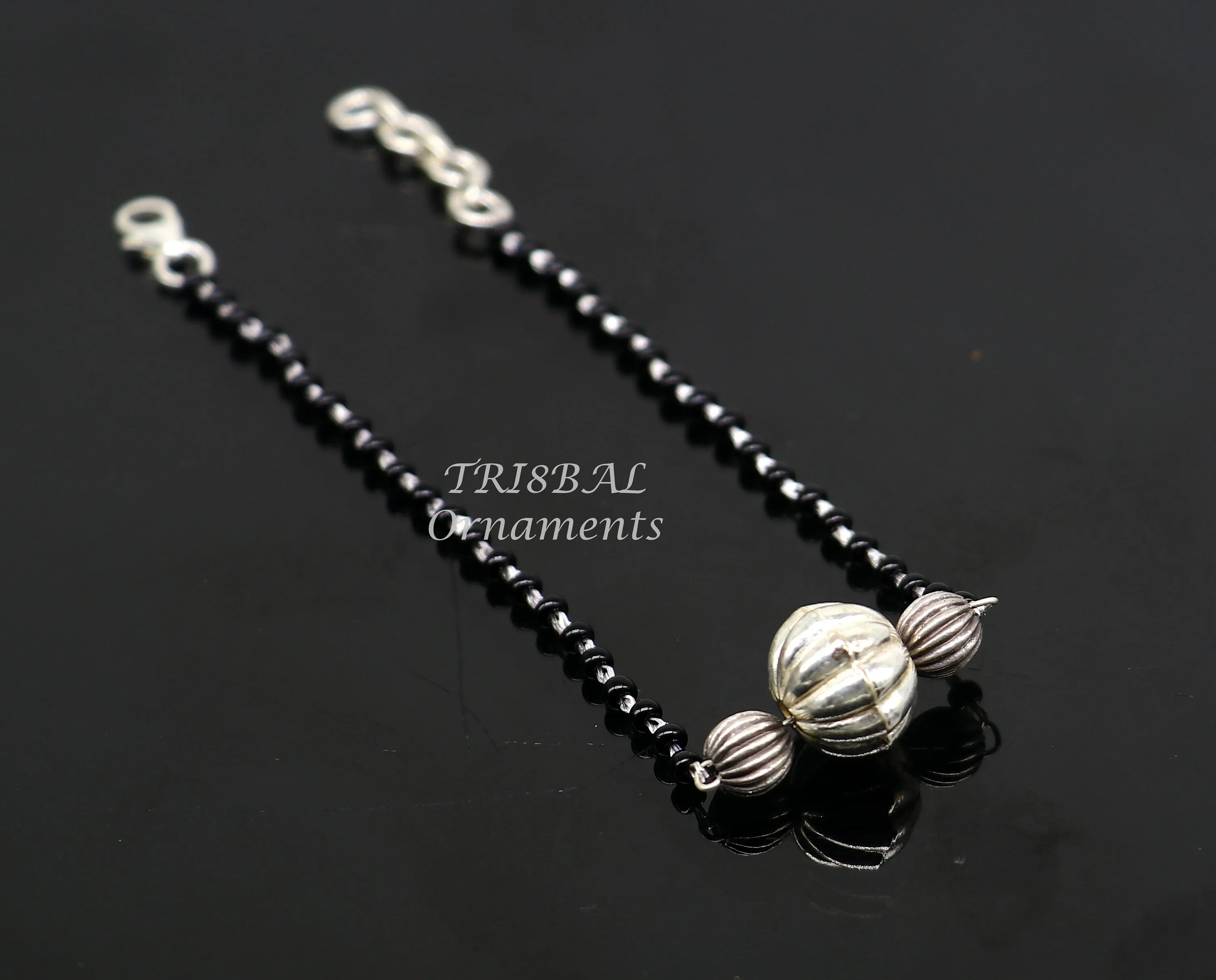 925 sterling silver modern cultural black beaded all sizes girls bracelet Combo use bracelet or anklets, best Mangalsutra bracelet sbr458