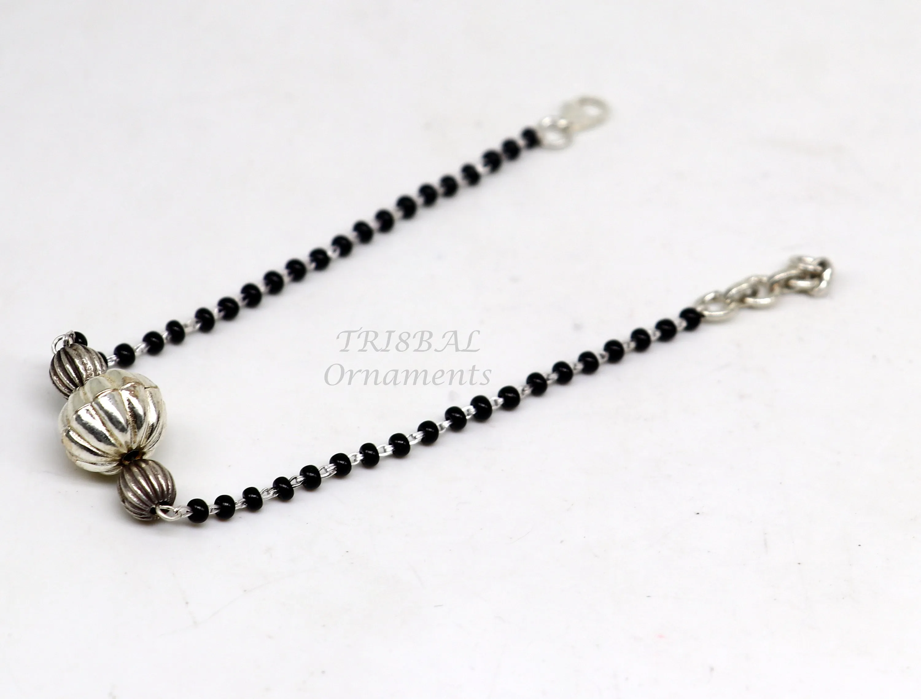 925 sterling silver modern cultural black beaded all sizes girls bracelet Combo use bracelet or anklets, best Mangalsutra bracelet sbr458