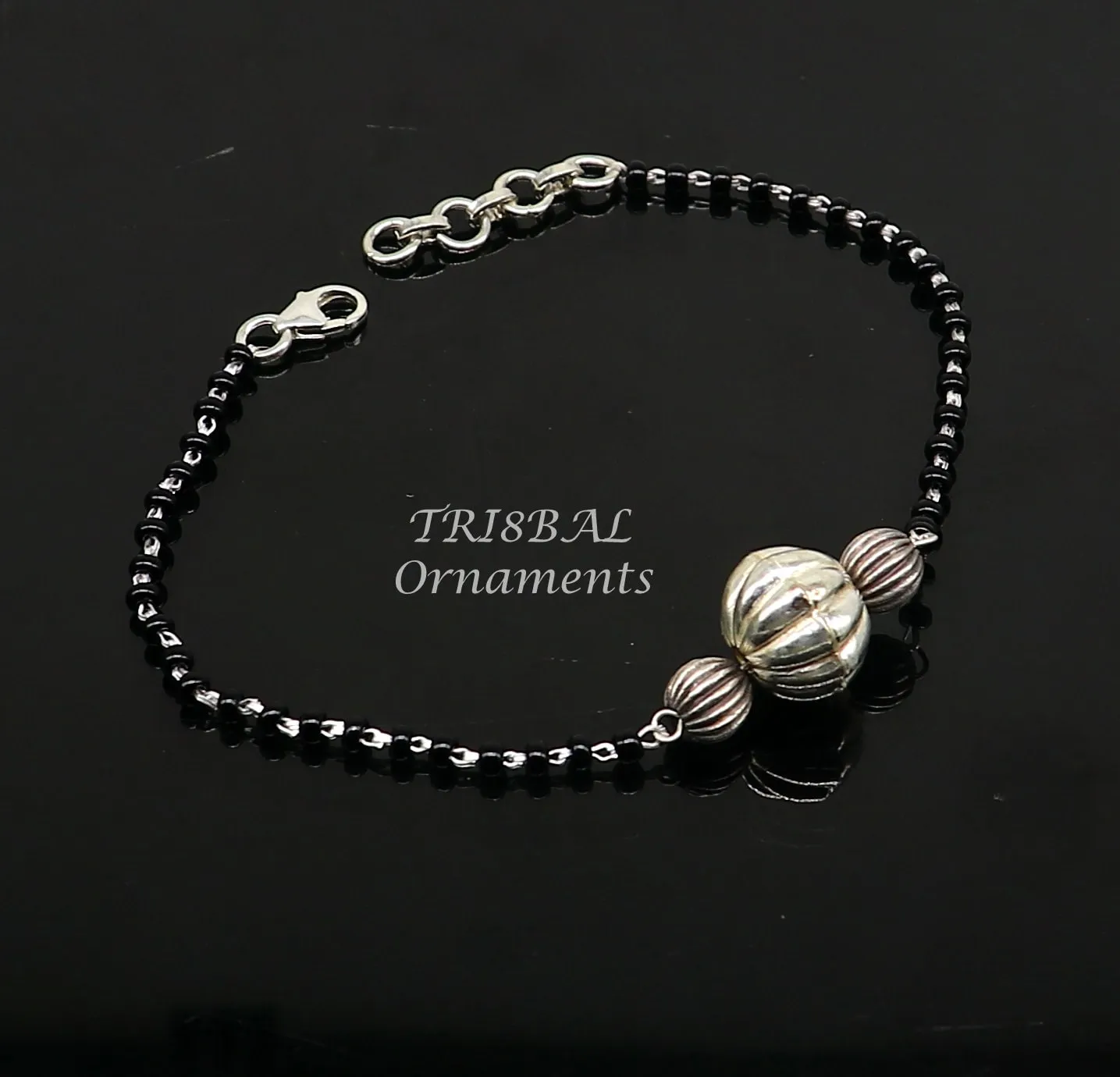 925 sterling silver modern cultural black beaded all sizes girls bracelet Combo use bracelet or anklets, best Mangalsutra bracelet sbr458