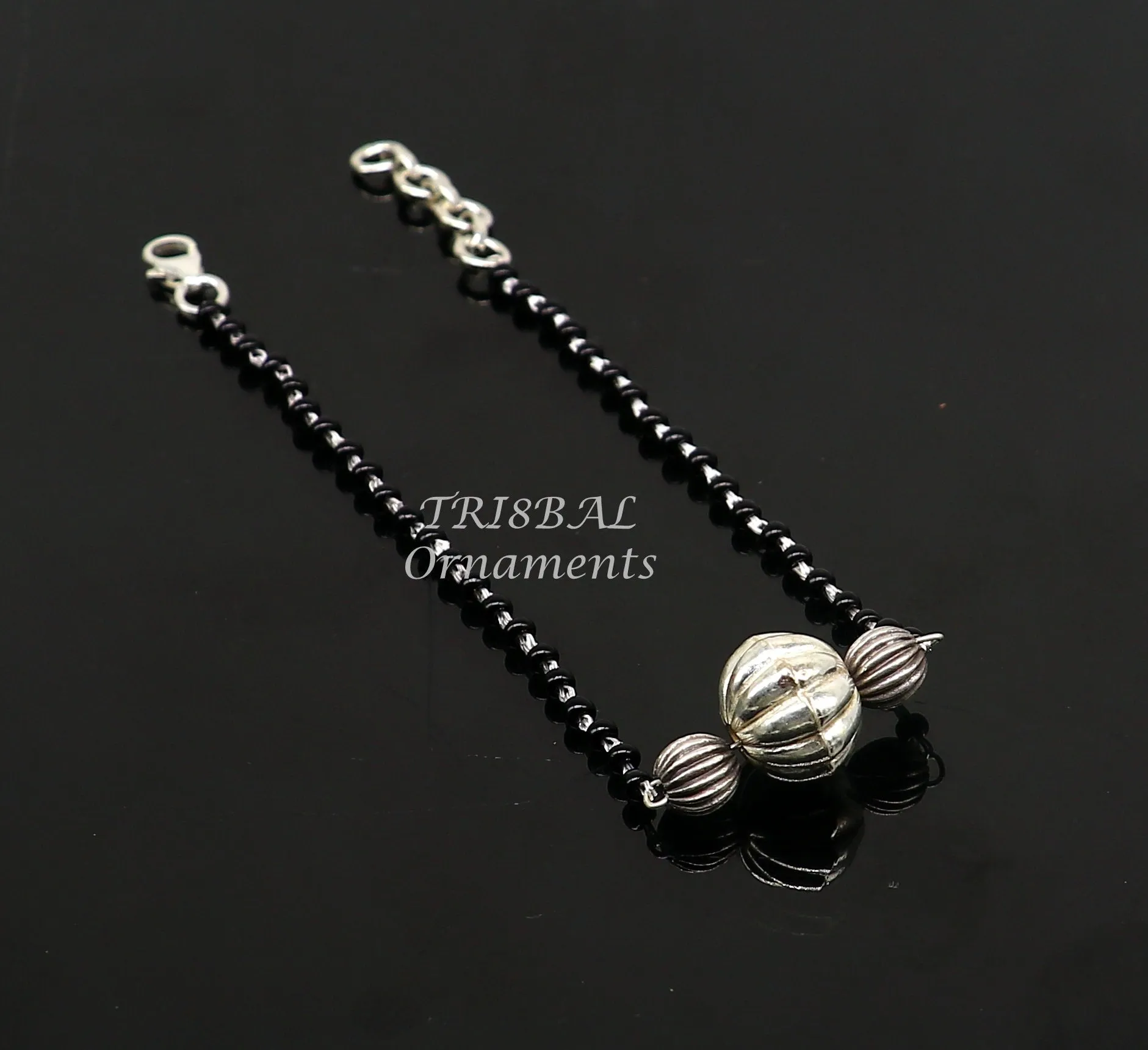 925 sterling silver modern cultural black beaded all sizes girls bracelet Combo use bracelet or anklets, best Mangalsutra bracelet sbr458