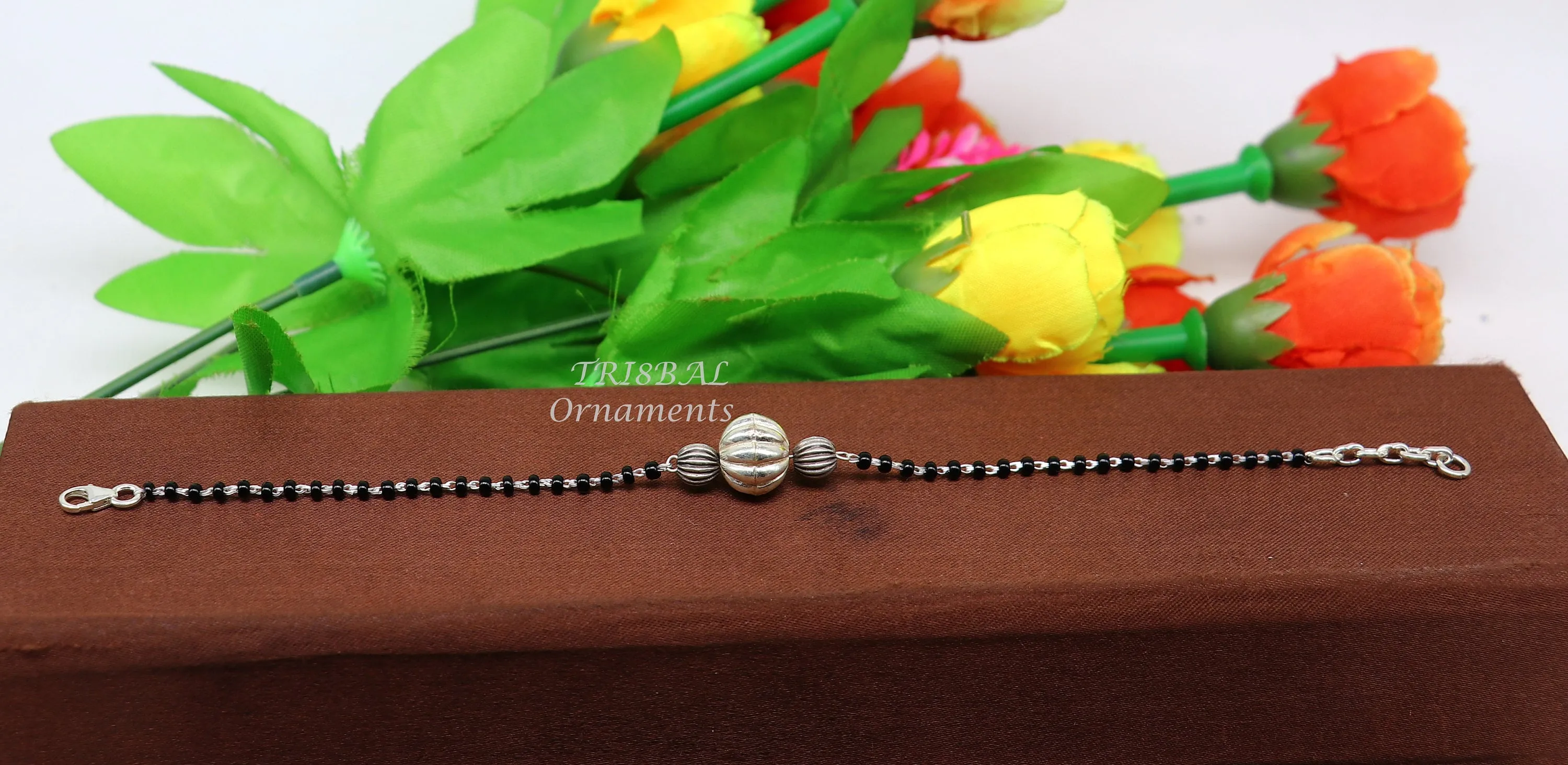 925 sterling silver modern cultural black beaded all sizes girls bracelet Combo use bracelet or anklets, best Mangalsutra bracelet sbr458
