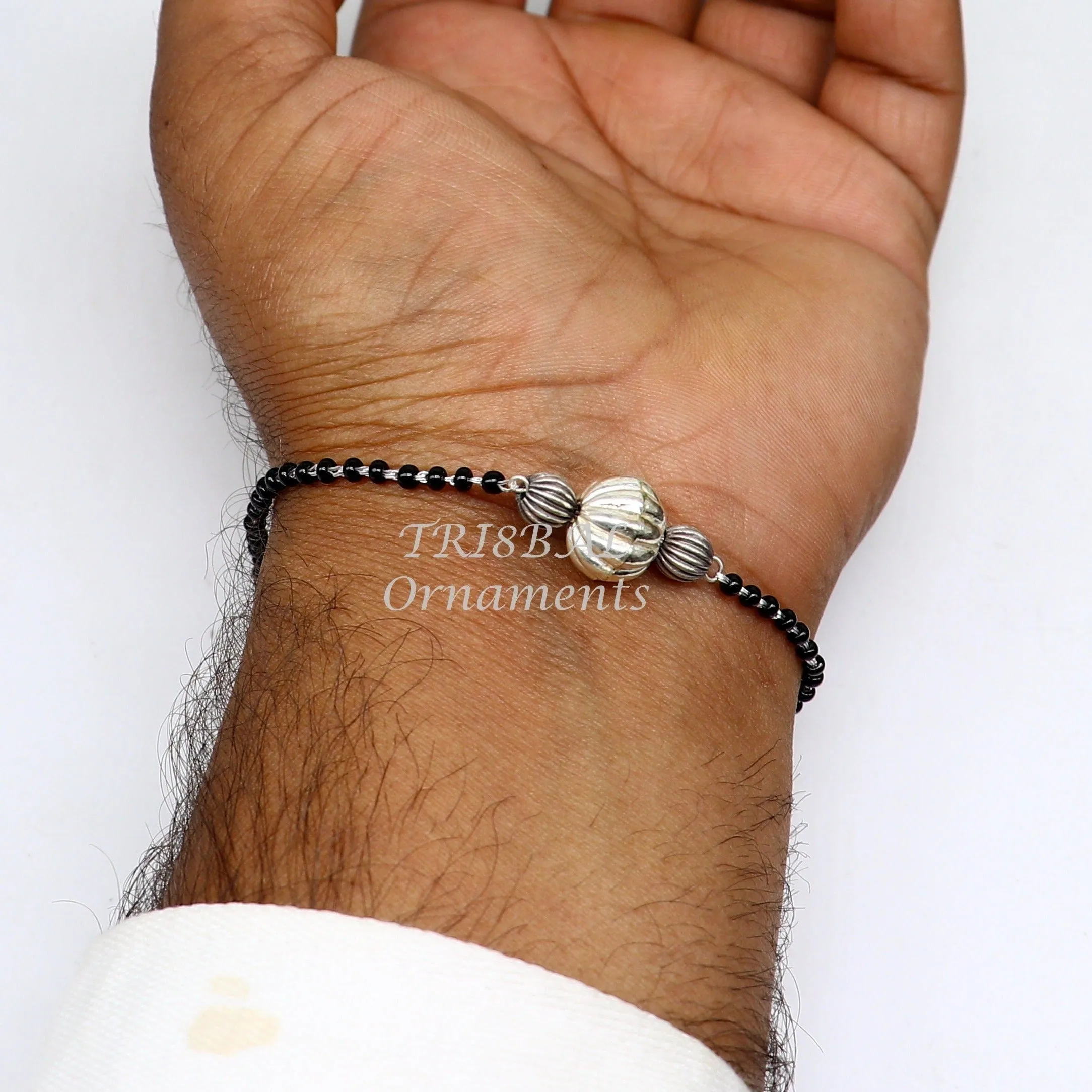 925 sterling silver modern cultural black beaded all sizes girls bracelet Combo use bracelet or anklets, best Mangalsutra bracelet sbr458