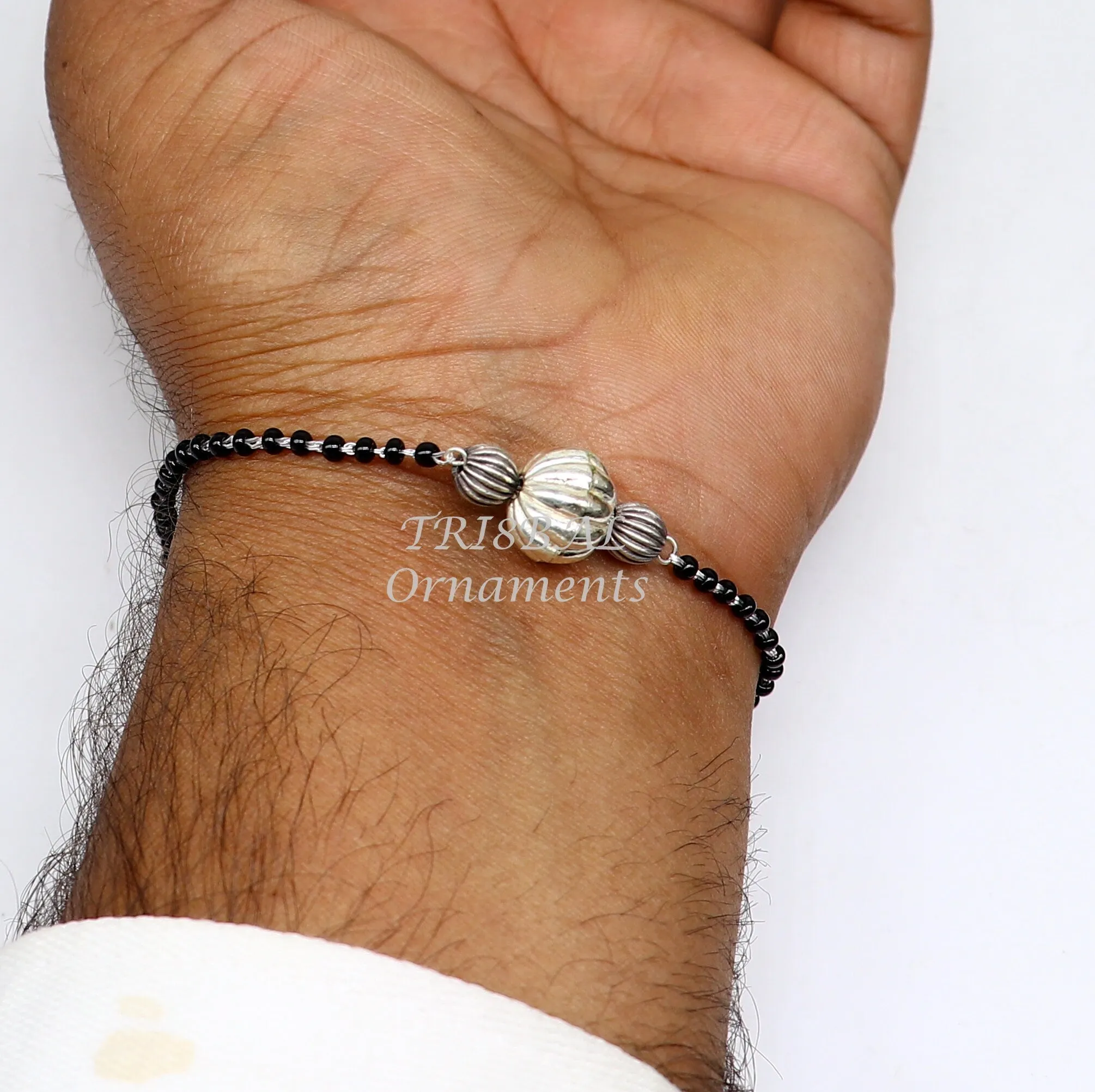 925 sterling silver modern cultural black beaded all sizes girls bracelet Combo use bracelet or anklets, best Mangalsutra bracelet sbr458