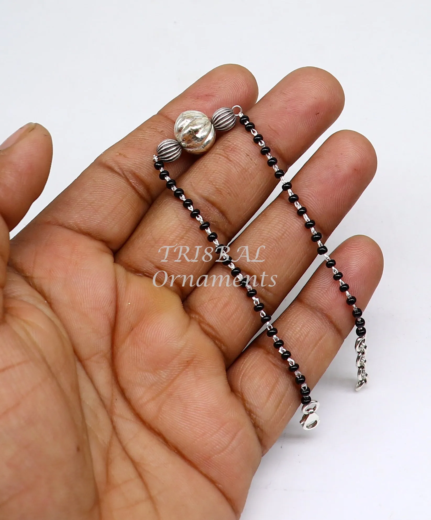 925 sterling silver modern cultural black beaded all sizes girls bracelet Combo use bracelet or anklets, best Mangalsutra bracelet sbr458