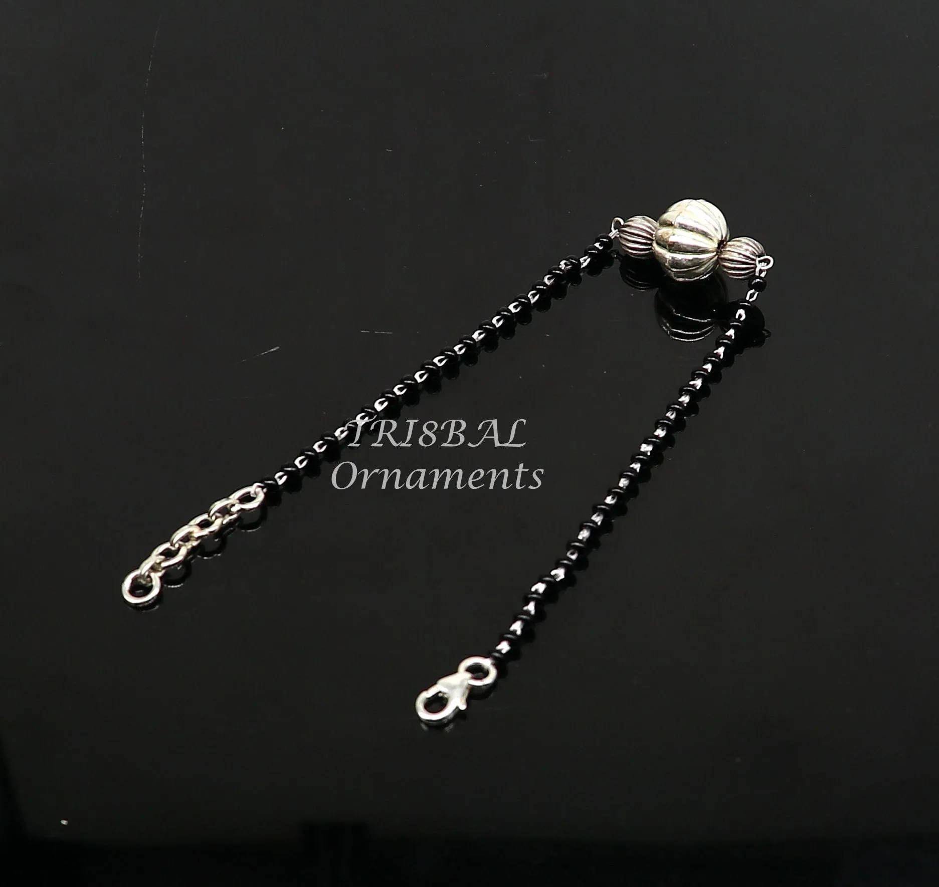 925 sterling silver modern cultural black beaded all sizes girls bracelet Combo use bracelet or anklets, best Mangalsutra bracelet sbr458