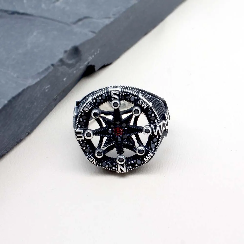 925 Sterling Silver Oxidized Turkish Style CZ Men's ring