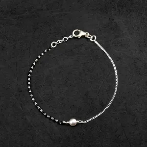 925 sterling silver pearl and black beaded chain bracelet Combo use bracelet or anklets, Mangalsutra bracelet mbr04