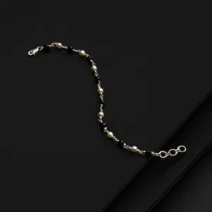 925 sterling silver white pearl and black beaded chain bracelet Combo use bracelet or anklets, Mangalsutra bracelet mbr08