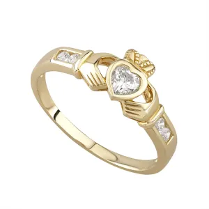 9K Gold Cz Claddagh Ring