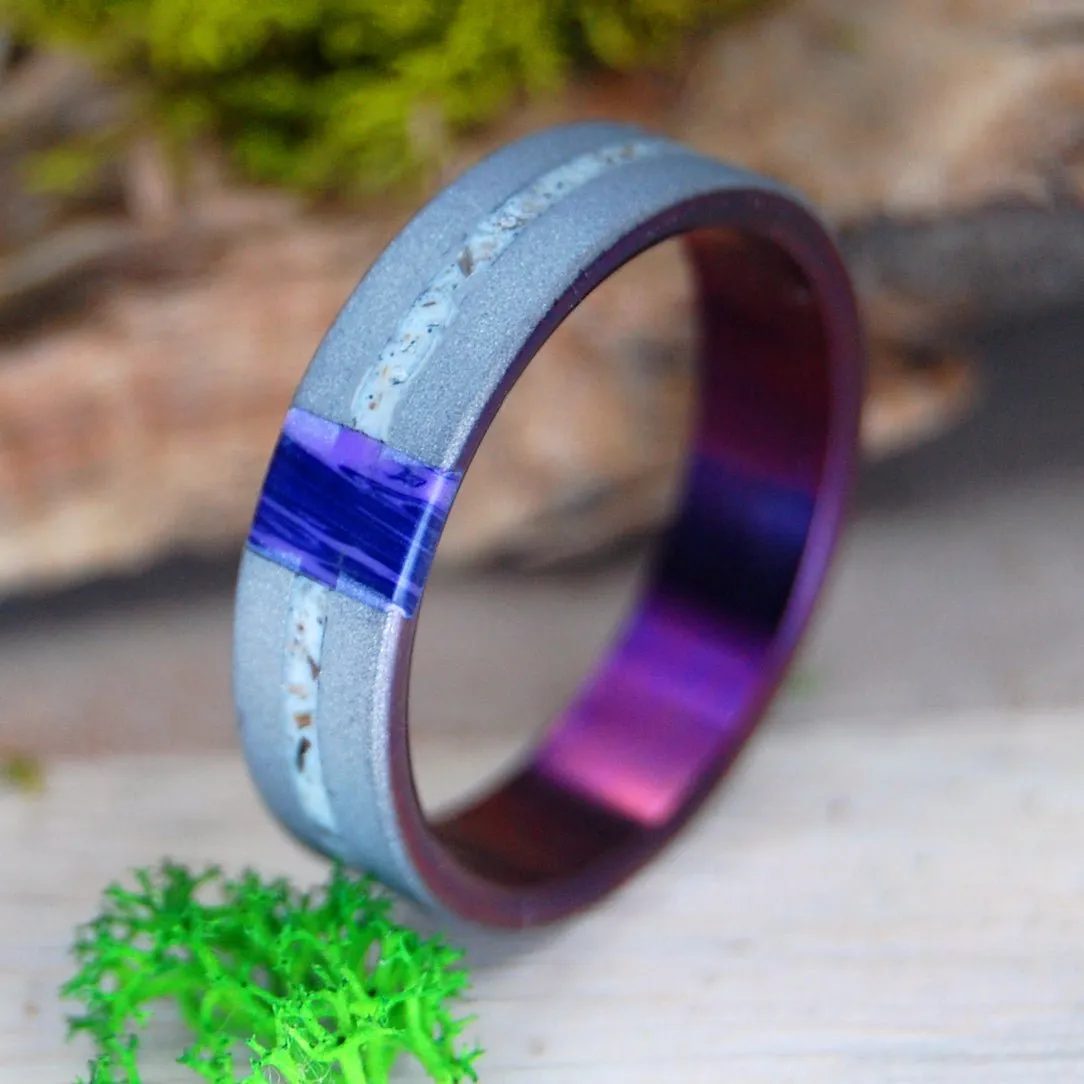 Acropolis In Charoite Storm | Men's Charoite & Titanium Engagement Ring