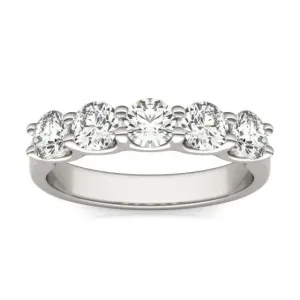 AGI Certified 1 1/4 CTW Round Lab Grown Diamond (G/VS) Five Stone Anniversary Band in 14K White Gold