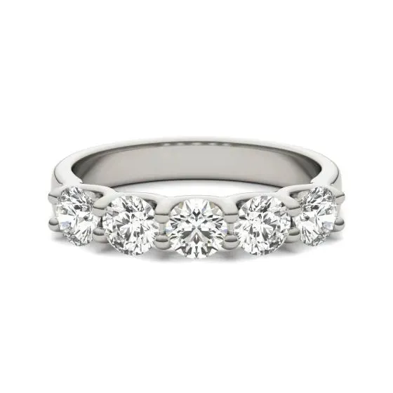 AGI Certified 1 1/4 CTW Round Lab Grown Diamond (G/VS) Five Stone Anniversary Band in 14K White Gold