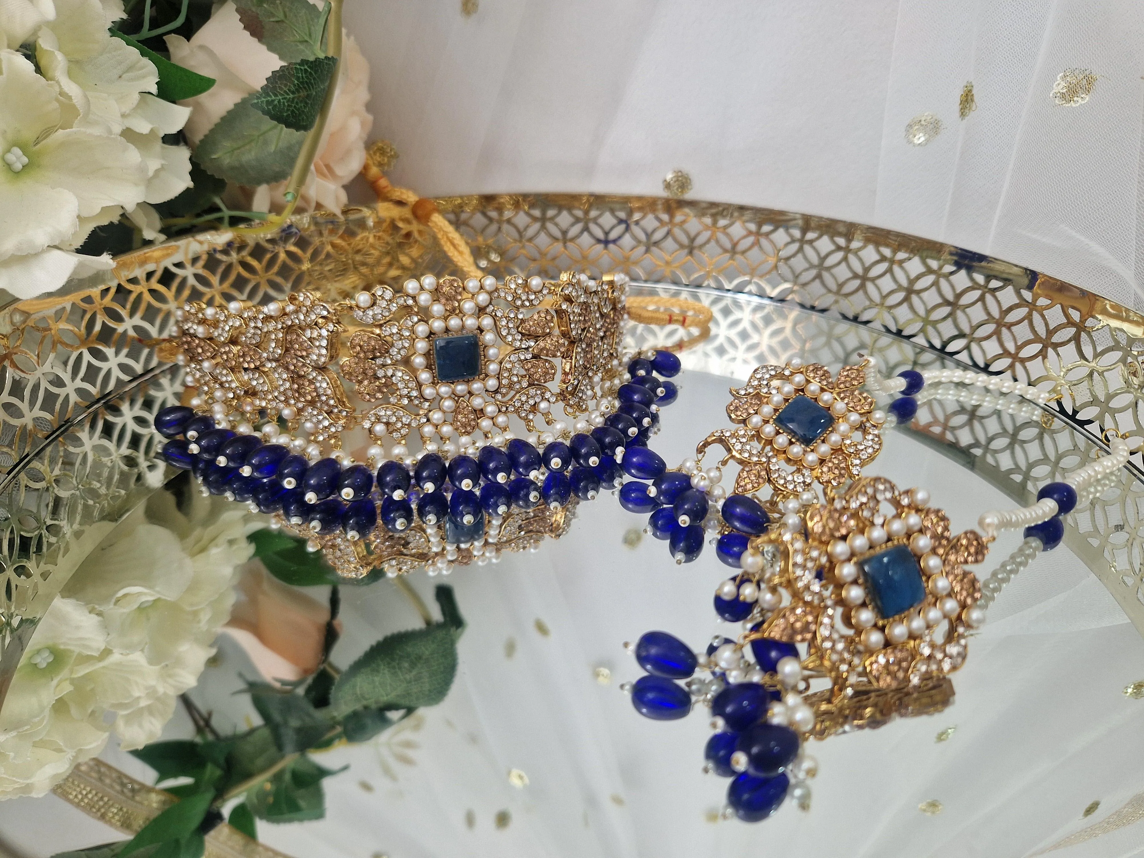 Ananya Navy Bead Maharani Choker Set