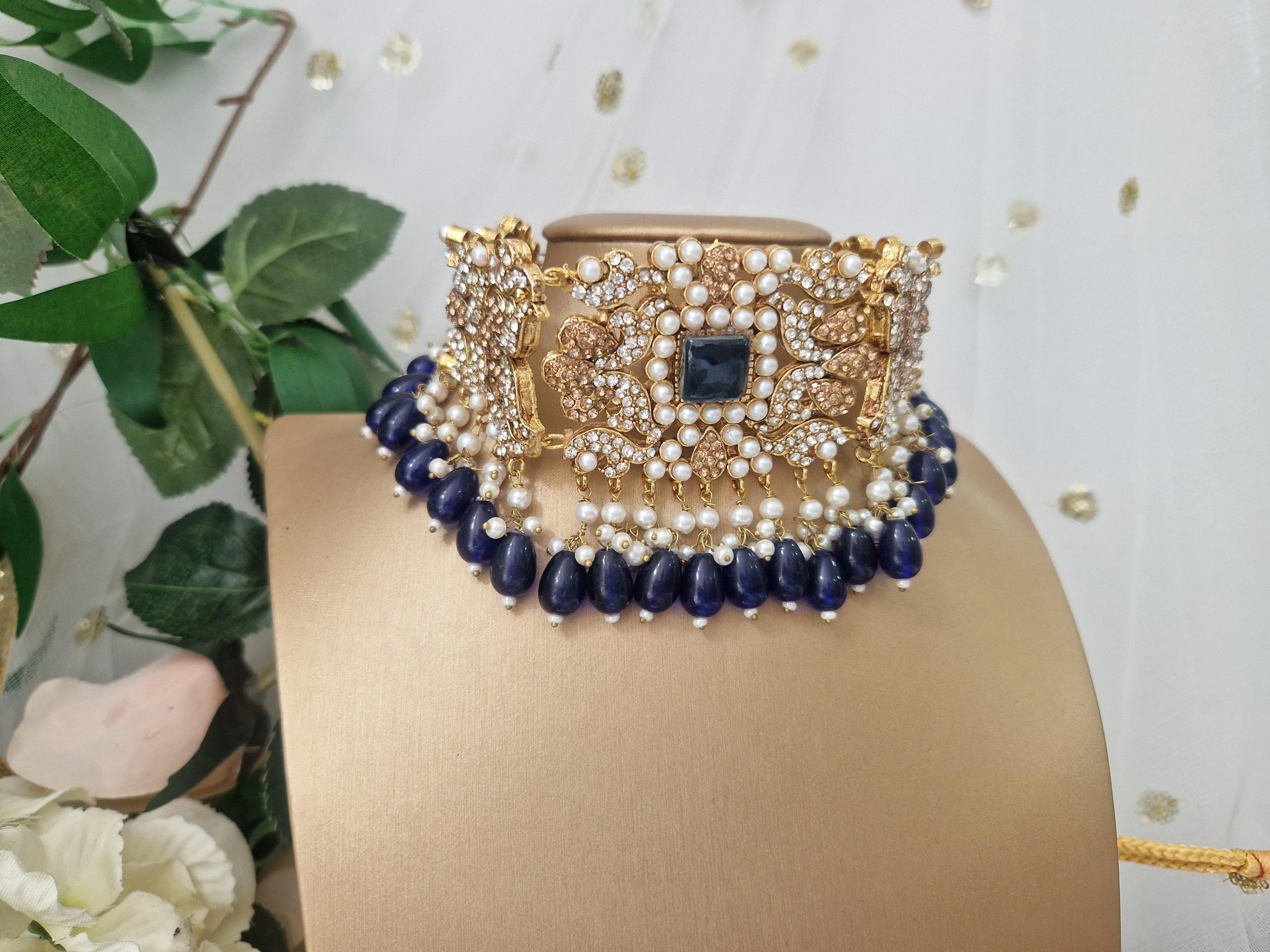 Ananya Navy Bead Maharani Choker Set