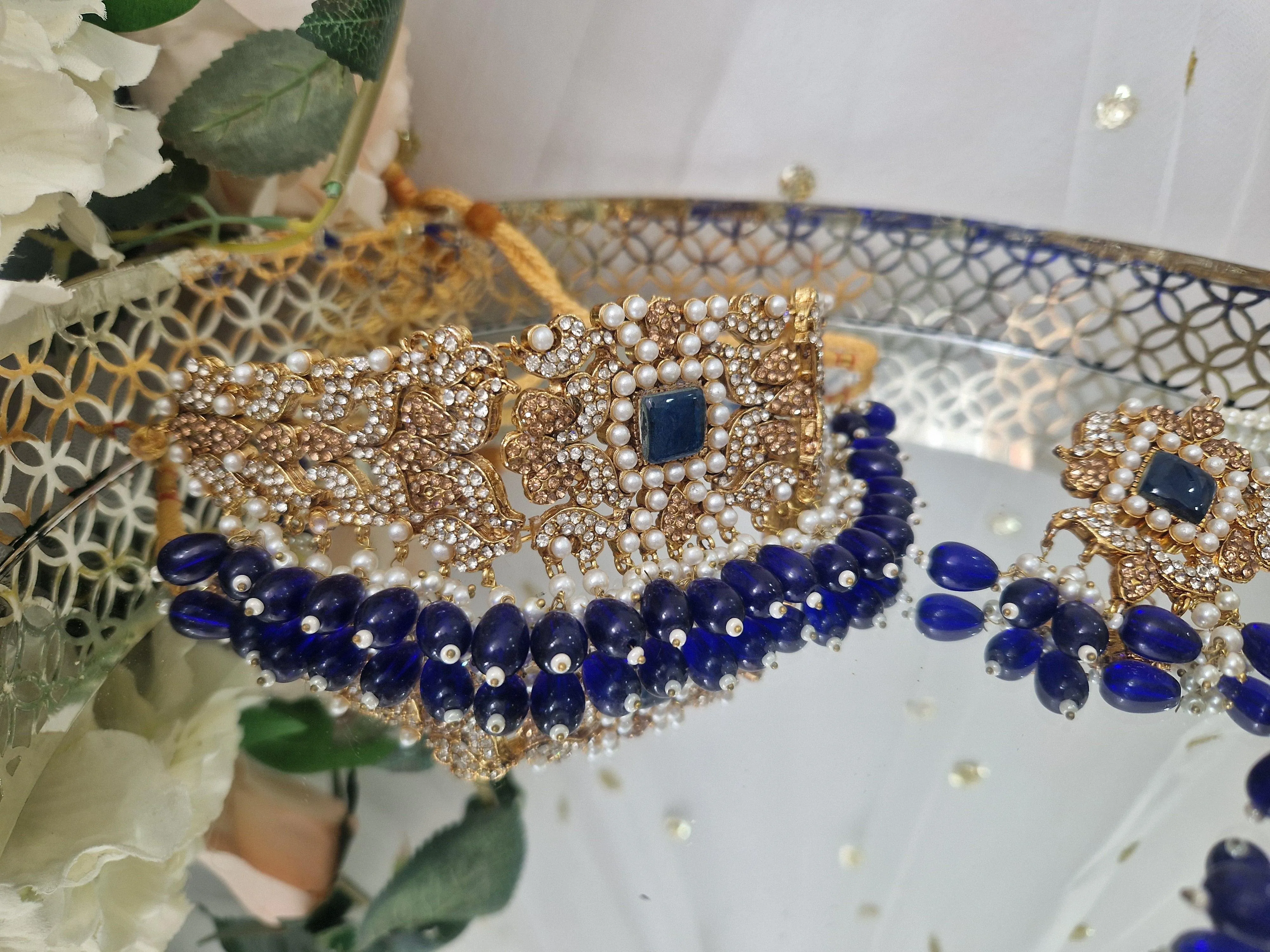Ananya Navy Bead Maharani Choker Set