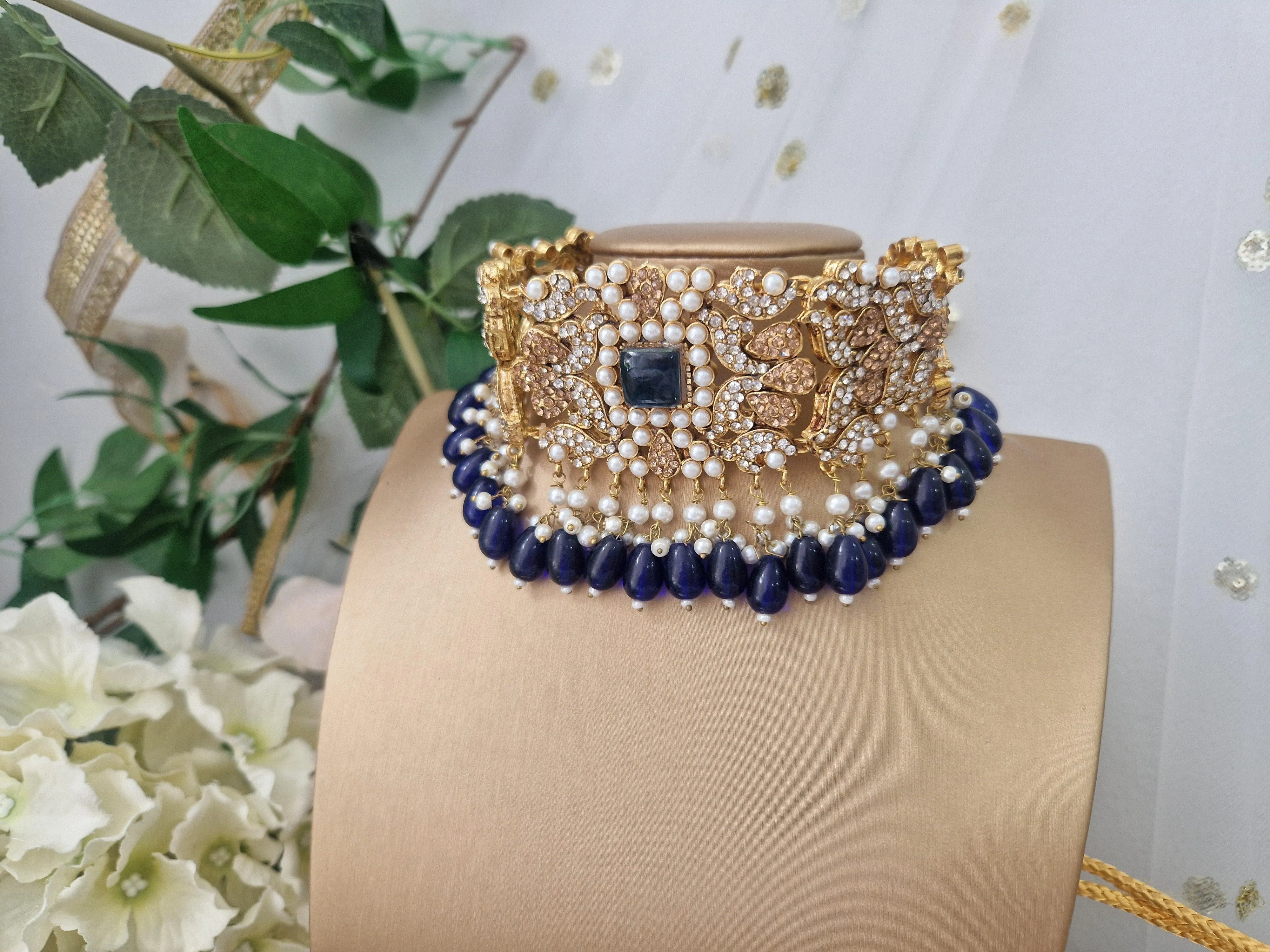 Ananya Navy Bead Maharani Choker Set