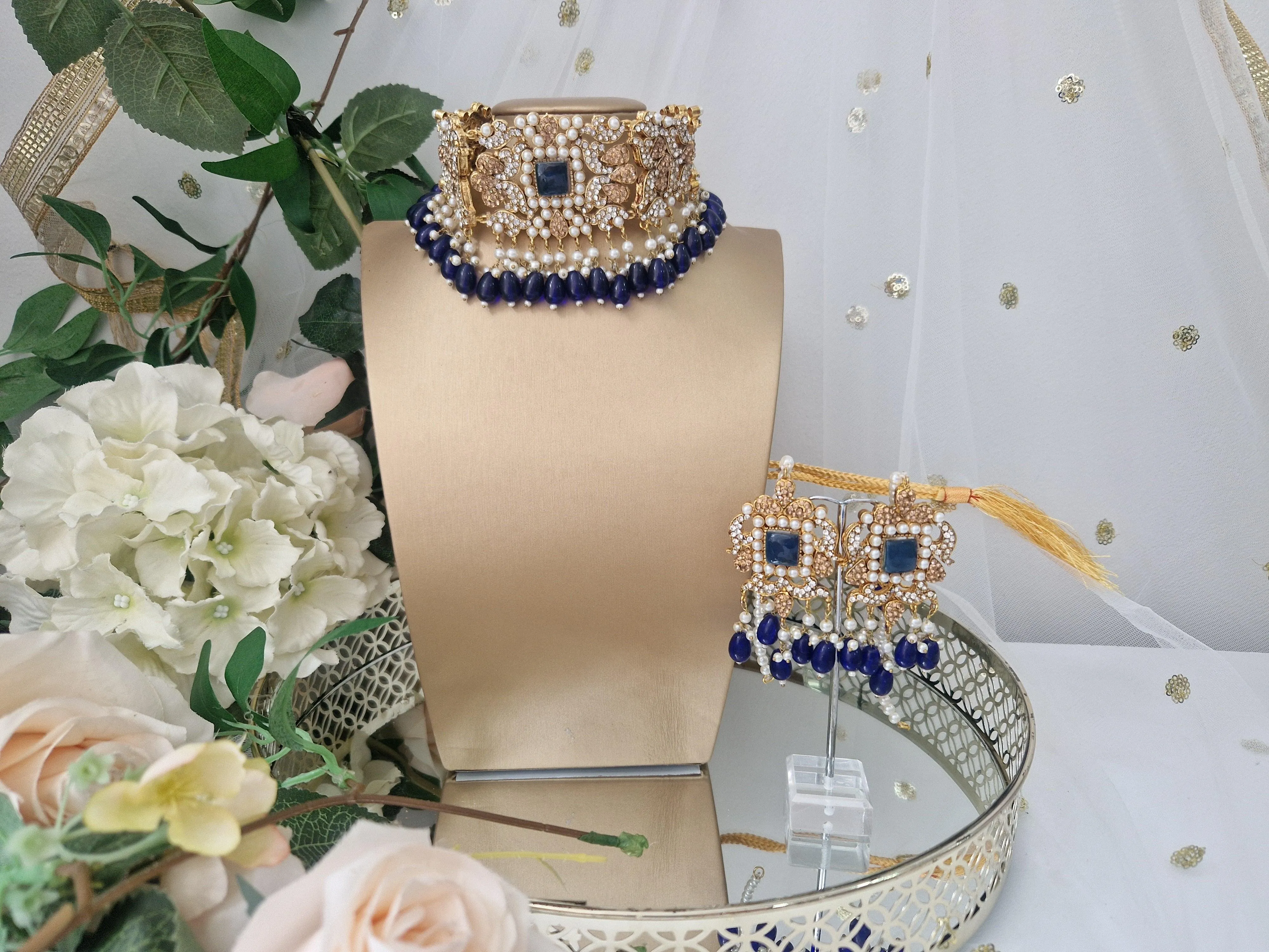 Ananya Navy Bead Maharani Choker Set