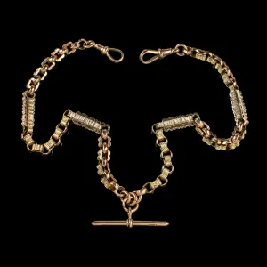 Antique Victorian Albert Chain 9Ct Rose Gold Yellow Gold Circa 1880