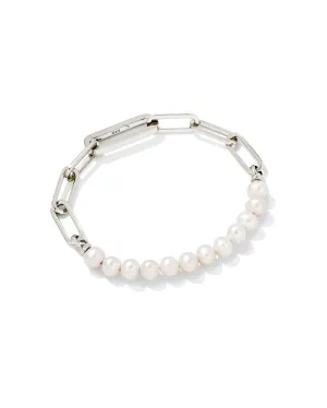 Ashton Rhodium Half Chain Bracelet in White Pearl