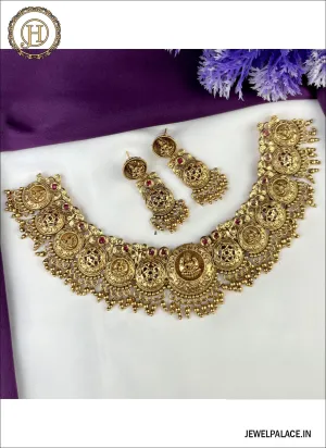 Attractive Gold Plated Kemp Stone Matte Necklace With Matching Earrings JH2625