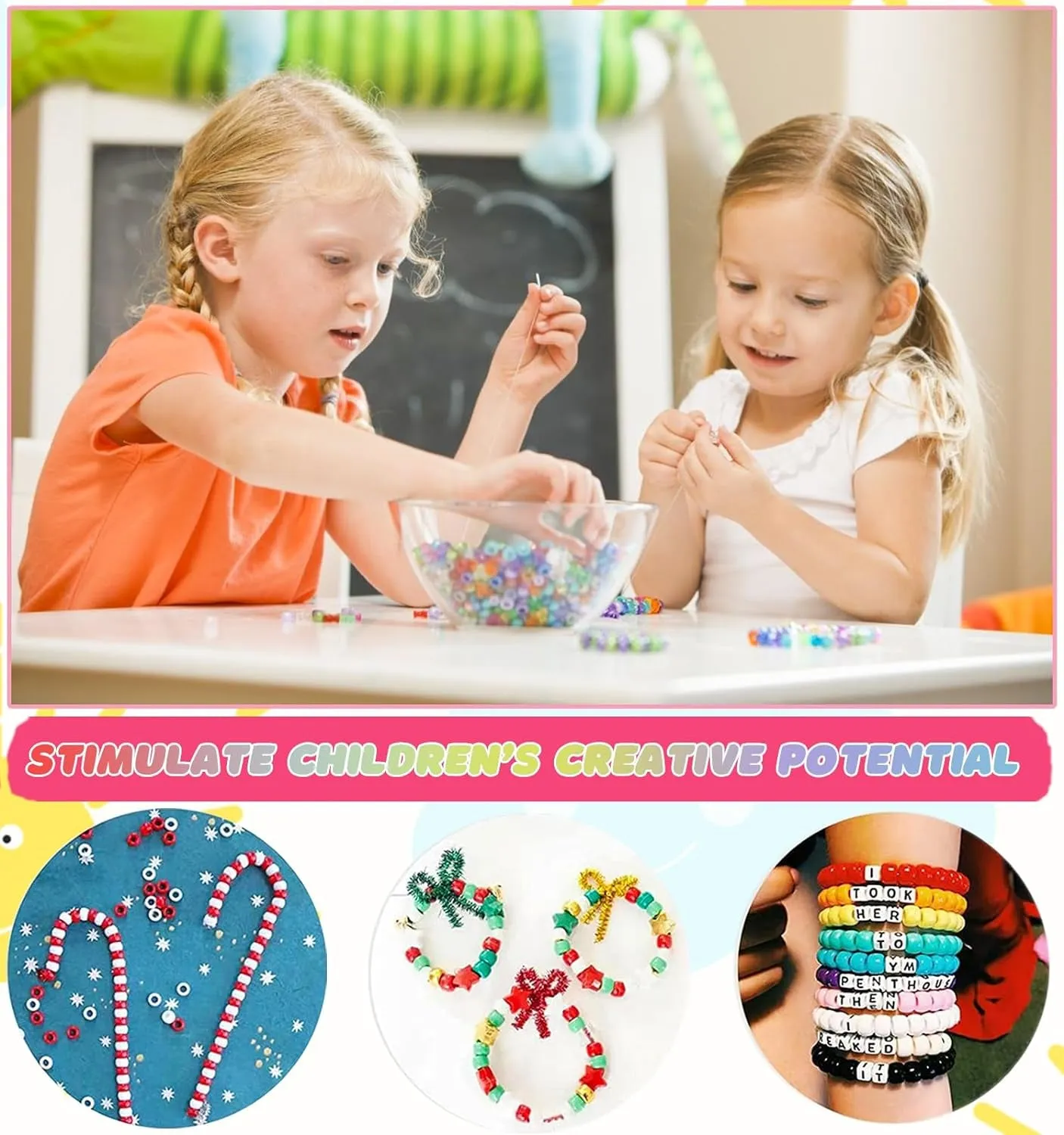 Bead Bracelet Making Kit, Friendship Bracelets Making Beads Kit, Pony Beads Charms Beads Clay Flower Letter Beads for Jewelry Making Kit, DIY Arts and Crafts Gifts for Girls Age 6 7 8 9 10-12