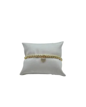 Beaded Bracelet with Small All Pave Heart - Gold