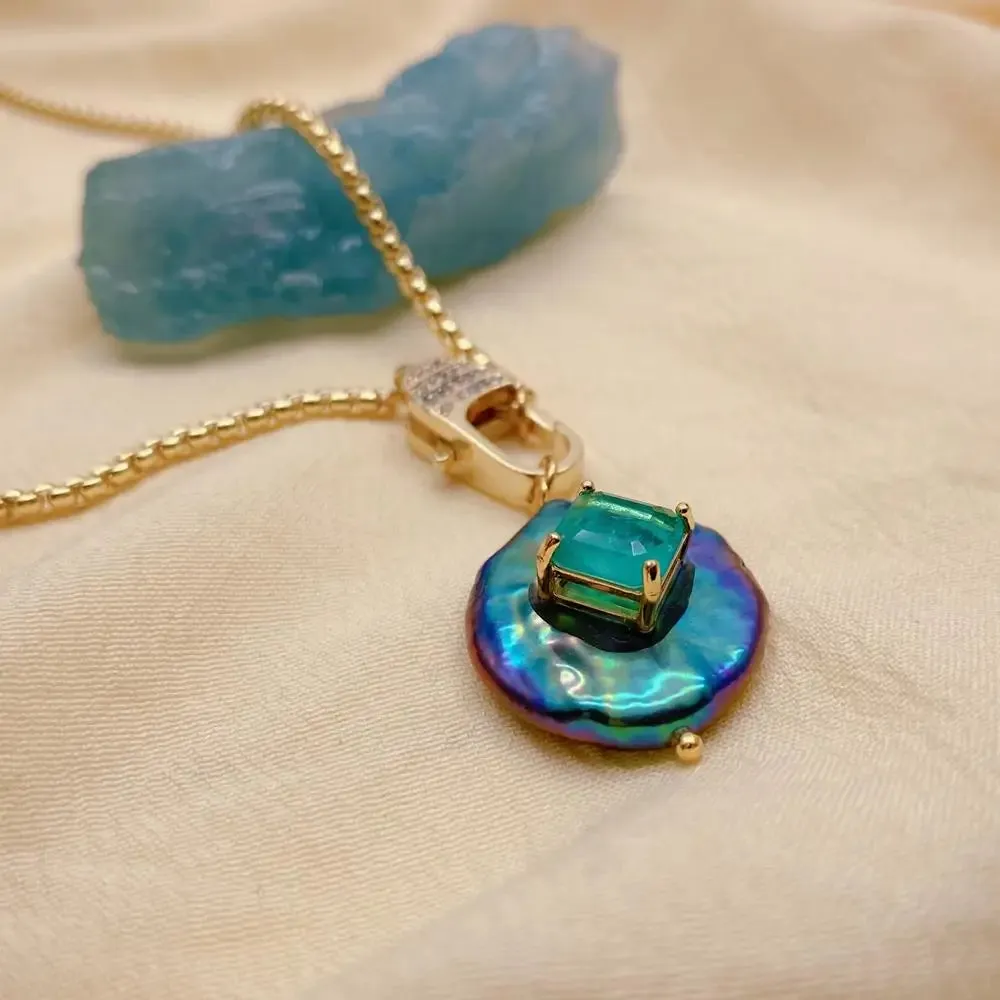 Black Coin Pearl & Green Quartz Necklace