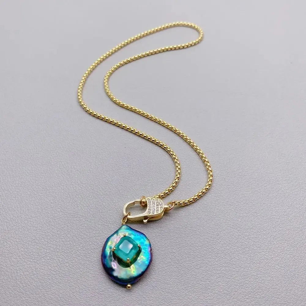 Black Coin Pearl & Green Quartz Necklace