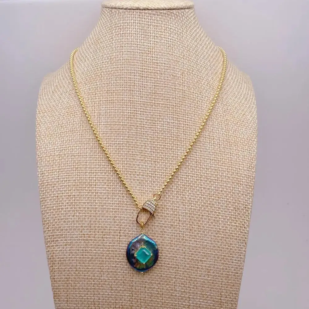 Black Coin Pearl & Green Quartz Necklace