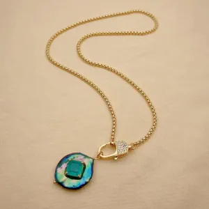 Black Coin Pearl & Green Quartz Necklace