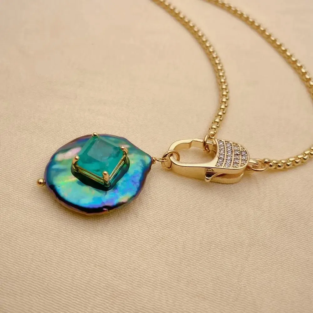 Black Coin Pearl & Green Quartz Necklace