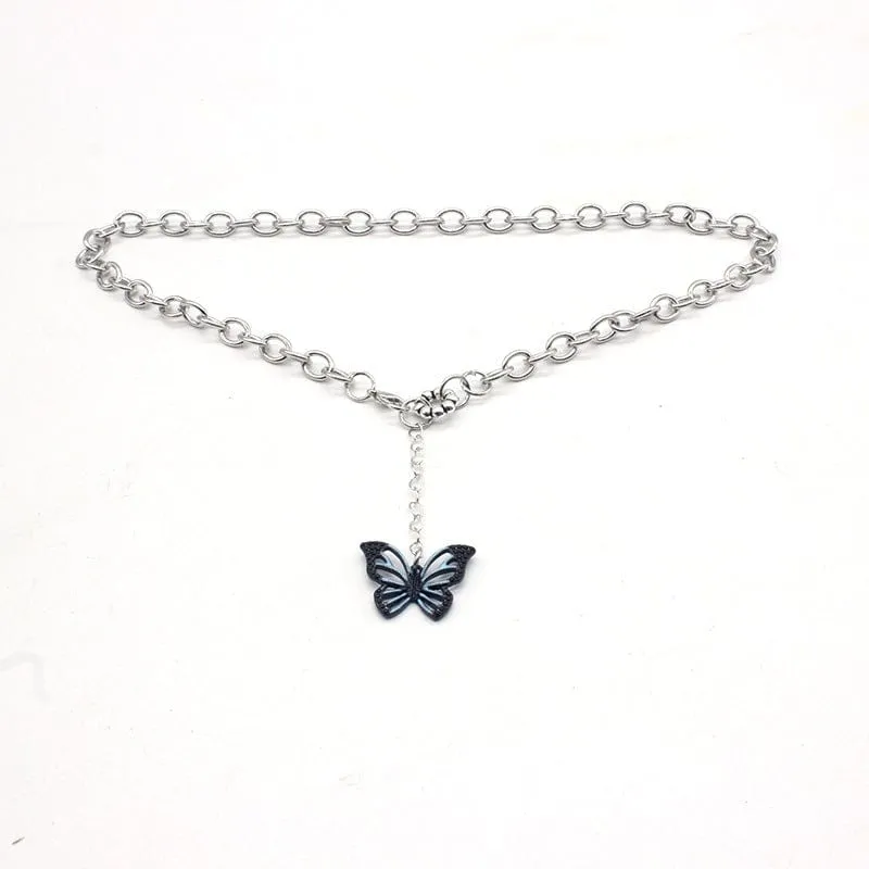 Blue and Black Butterfly Necklace Hip Hop Style Valentine's Day Gifts for Couple