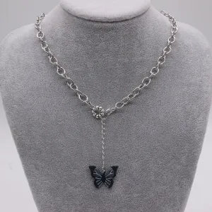 Blue and Black Butterfly Necklace Hip Hop Style Valentine's Day Gifts for Couple