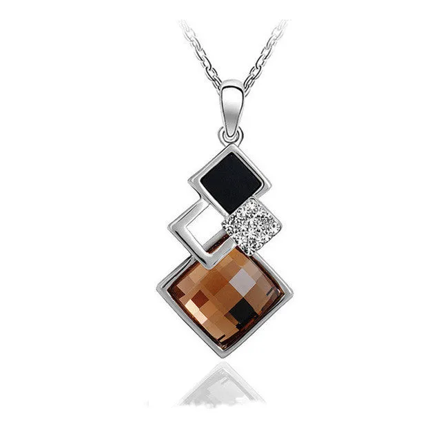 Blue Crystal Drop Golden geometry Pendants Necklace for women