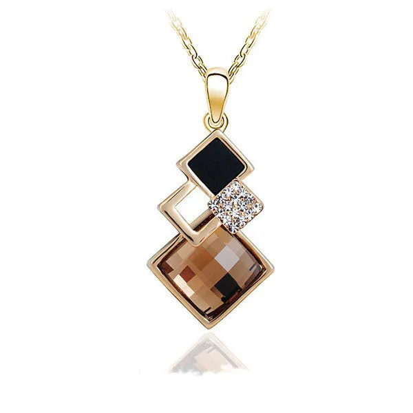 Blue Crystal Drop Golden geometry Pendants Necklace for women
