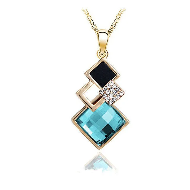 Blue Crystal Drop Golden geometry Pendants Necklace for women