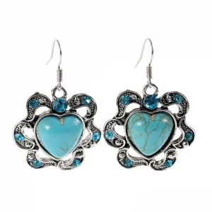 Brand designer New Fashion Simple Geometric heart blue gem Bohemia Retro big Turquoise earrings jewelry for woman