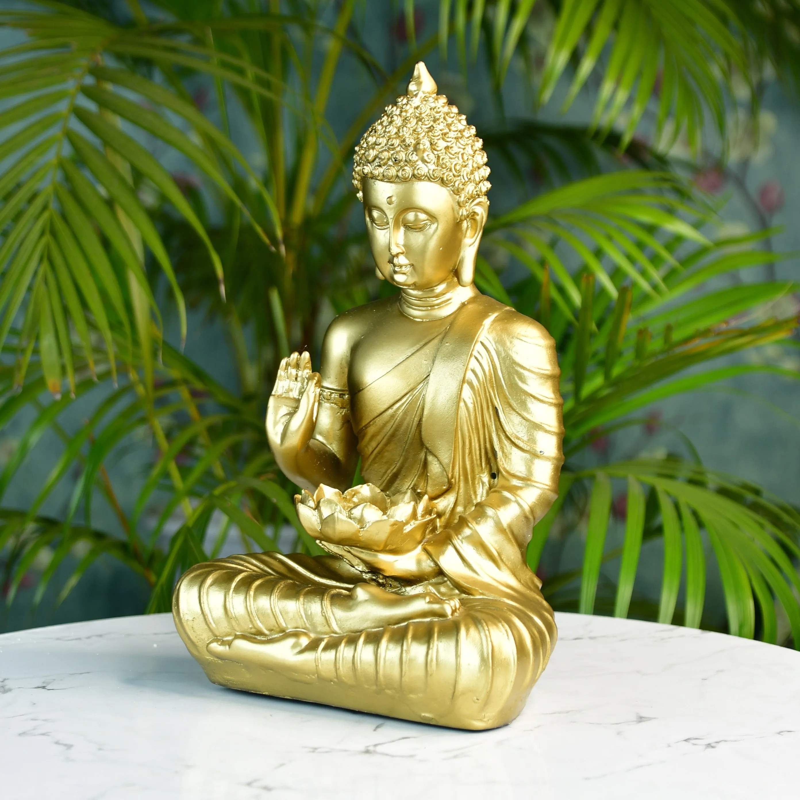 Buddha Figurine with Lotus | Mayii Indian Home Decor - Unique Artisan Craft