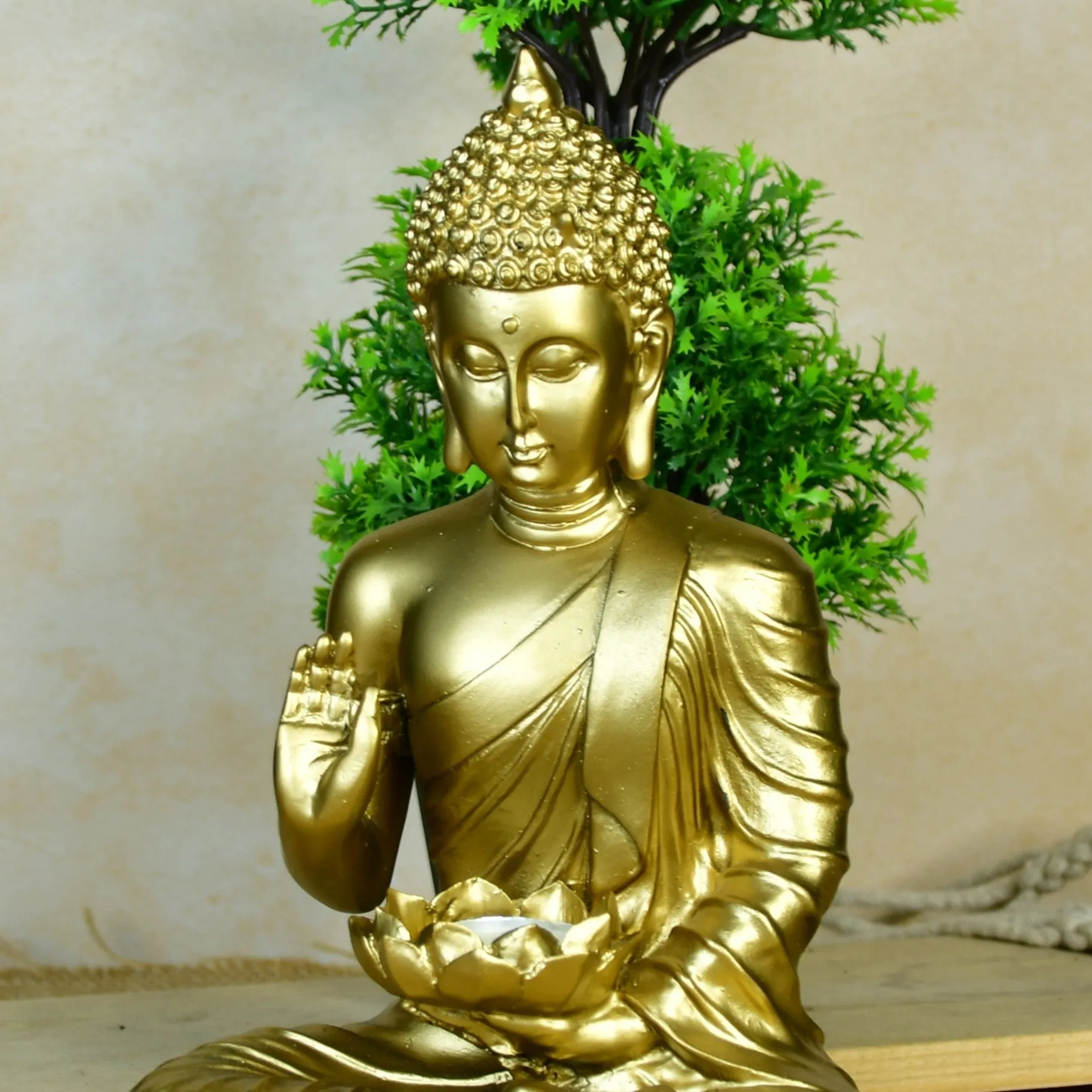 Buddha Figurine with Lotus | Mayii Indian Home Decor - Unique Artisan Craft