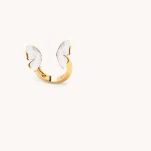 Butterfly Mother Of Pearl Gold Adjustable Ring W.