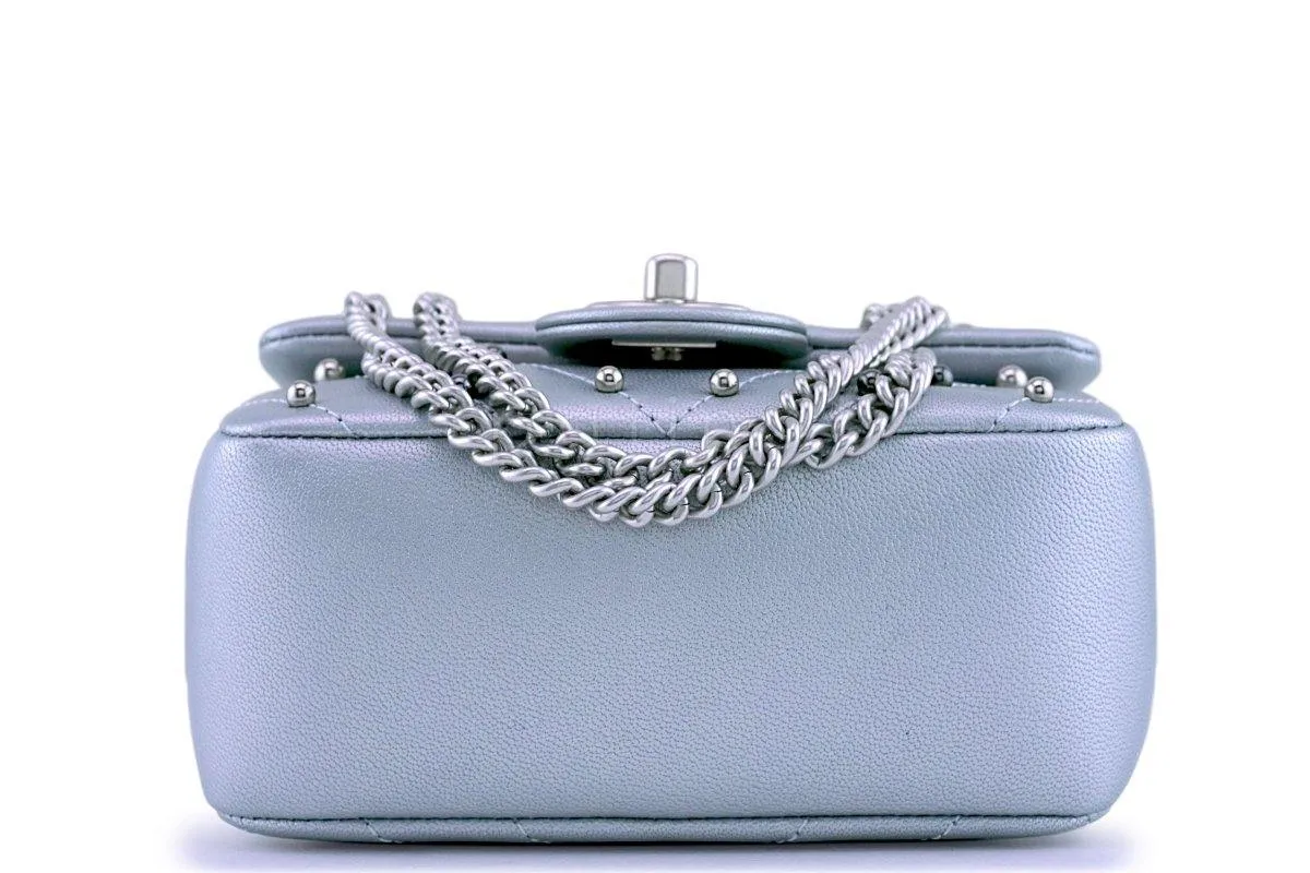 Chanel Silver Pearl Chevron Quilted Classic Mini Flap Bag Limited