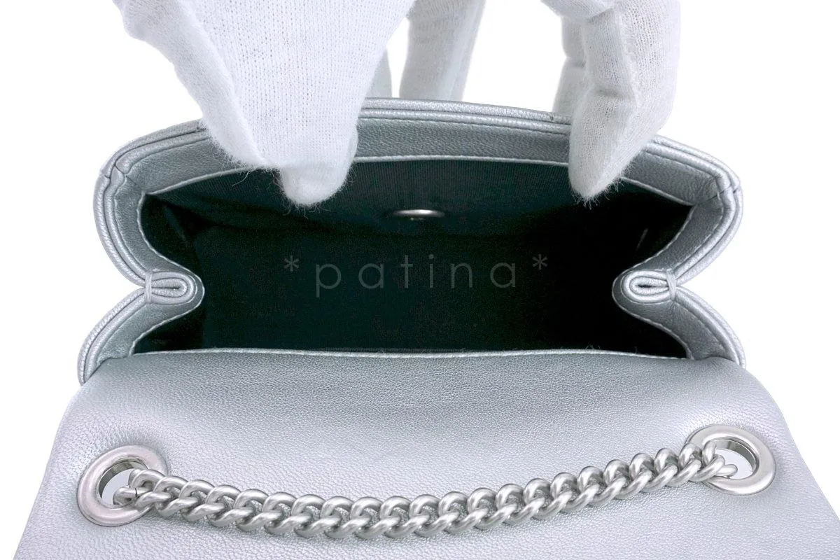 Chanel Silver Pearl Chevron Quilted Classic Mini Flap Bag Limited